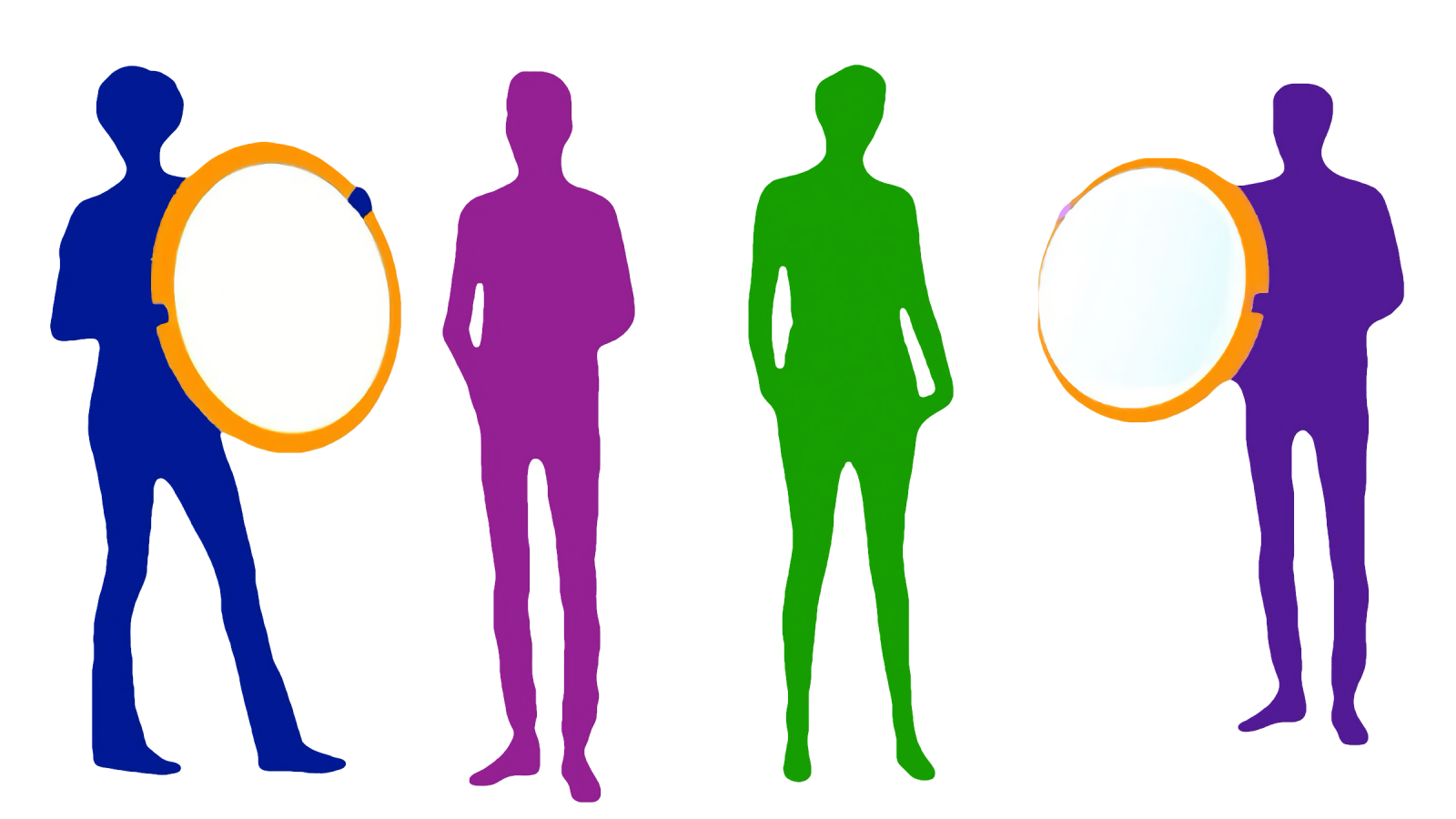 Incompany-training-feedback-op-de-werkvloer-afbeelding-van-professionals-die-elkaar-een-spiegel-voorhouden-staande-silhouetten